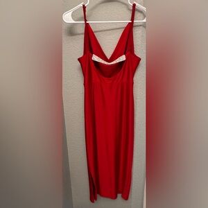 E.L.H Studio Red Cowl Neck Rhinestone Strap Midi Dress Women’s Large